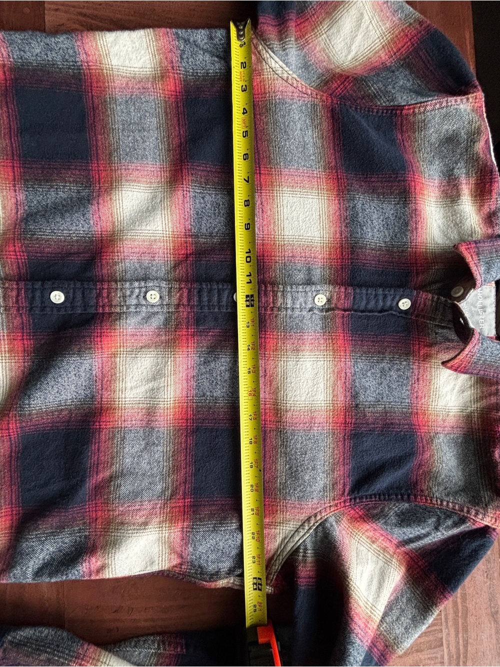 Hollister Red Navy Cream Plaid Flannel Shirt - Extra Large - Picture 5 of 6